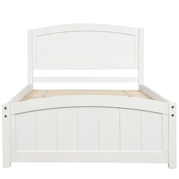 English Elm Wood Twin Platform Bed Solid Pine Frame Walnut Finish with Headboard and Slat Support WF190781AAK