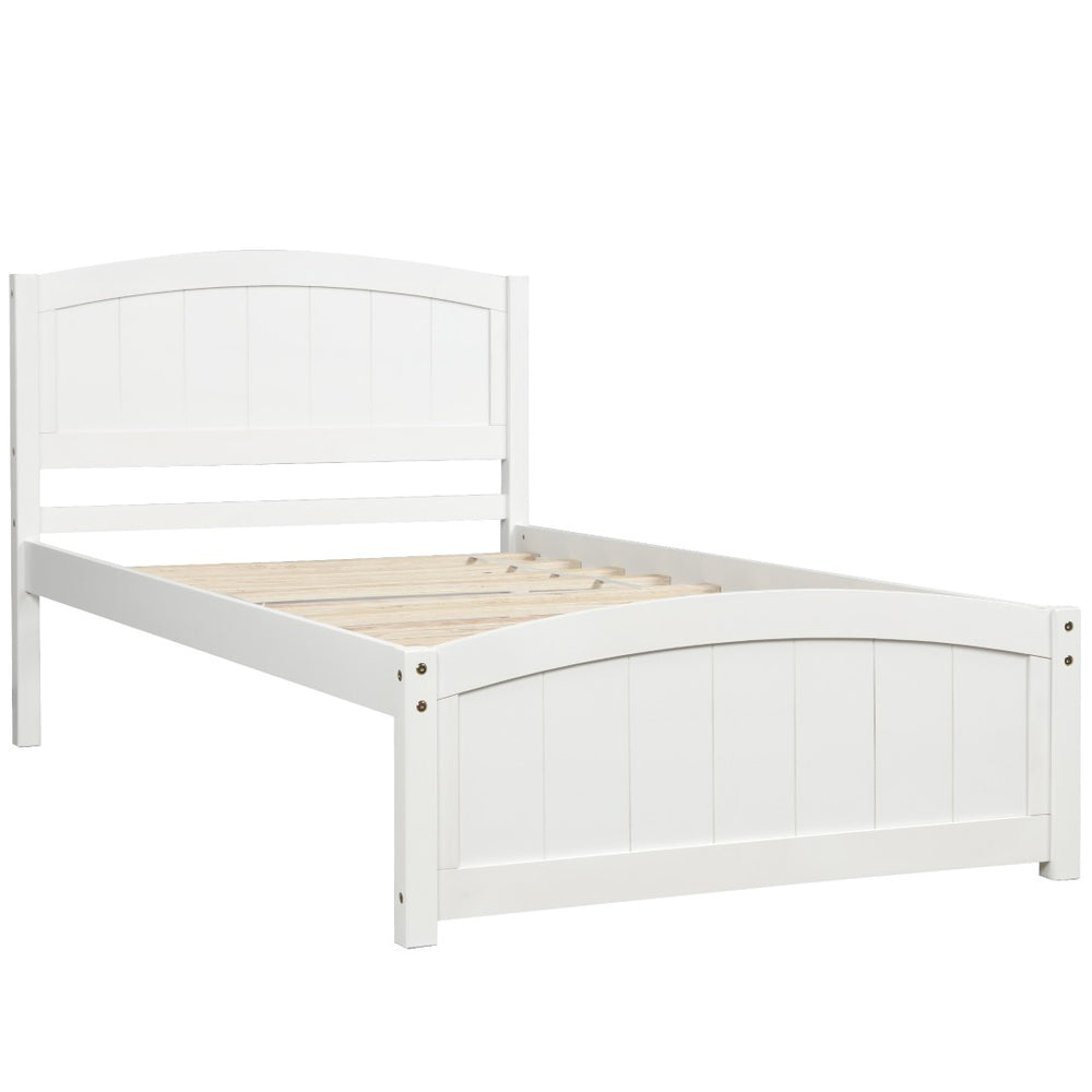 English Elm Wood Twin Platform Bed Solid Pine Frame Walnut Finish with Headboard and Slat Support WF190781AAK