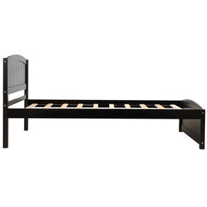 English Elm Wood Twin Platform Bed Solid Pine Frame Walnut Finish with Headboard and Slat Support WF190781AAP