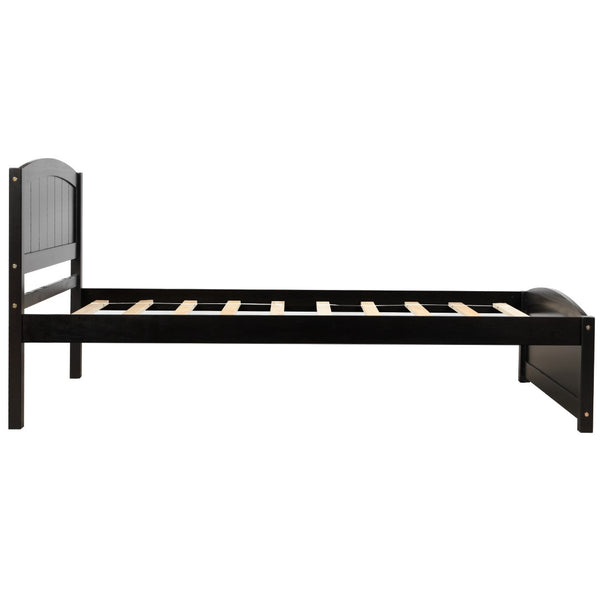 English Elm Wood Twin Platform Bed Solid Pine Frame Walnut Finish with Headboard and Slat Support WF190781AAP