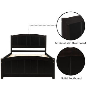 English Elm Wood Twin Platform Bed Solid Pine Frame Walnut Finish with Headboard and Slat Support WF190781AAP