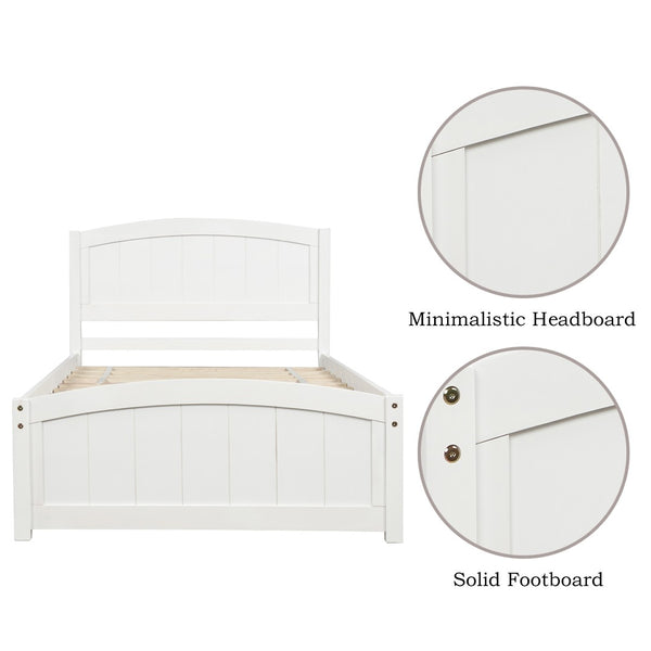 English Elm Wood Twin Platform Bed Solid Pine Frame Walnut Finish with Headboard and Slat Support WF190781AAK