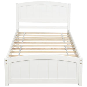 English Elm Wood Twin Platform Bed Solid Pine Frame Walnut Finish with Headboard and Slat Support WF190781AAK