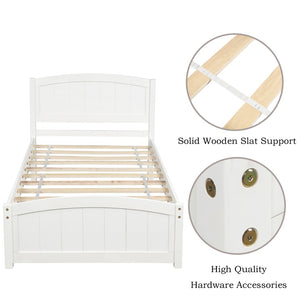 English Elm Wood Twin Platform Bed Solid Pine Frame Walnut Finish with Headboard and Slat Support WF190781AAK