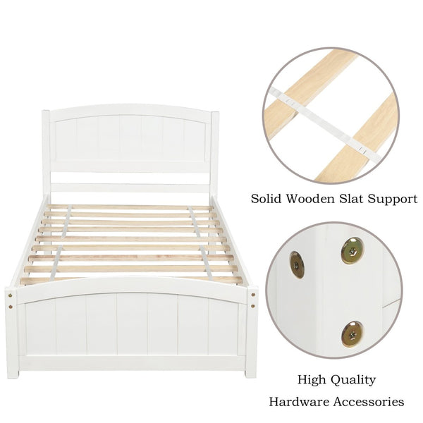 English Elm Wood Twin Platform Bed Solid Pine Frame Walnut Finish with Headboard and Slat Support WF190781AAK