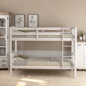 English Elm Twin Over Kids Bunk Bed Solid Pine Frame White Finish Separates Into Two Beds LT000066AAK