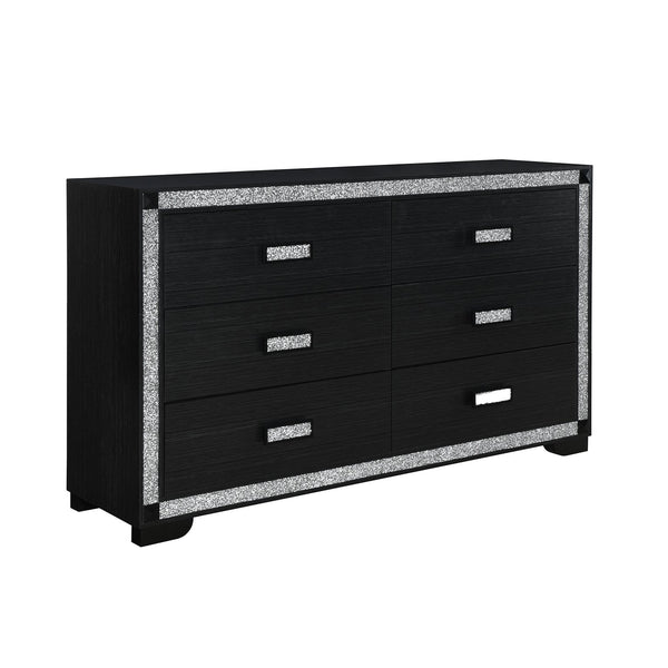English Elm Soulmarie Glitter Chest with Spacious Drawers and Curved Legs in Solid Wood and MDF, Sturdy Build Charcoal 65.94 L x 20.28 W x 37.99 H B201P410793