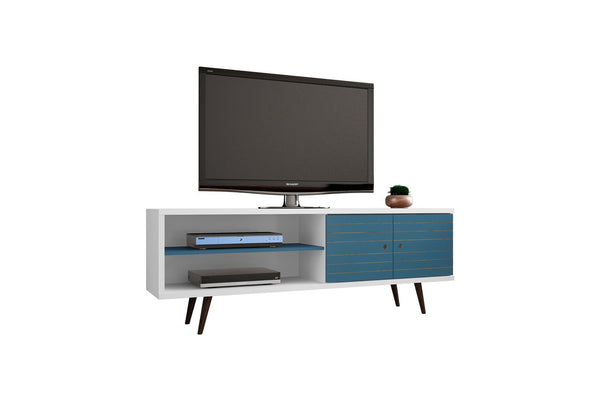 Manhattan Comfort Liberty Mid-Century Modern TV Stand White and Aqua Blue 201AMC63
