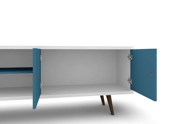Manhattan Comfort Liberty Mid-Century Modern TV Stand White and Aqua Blue 201AMC63