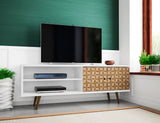 Liberty 62.99" Mid-Century Modern TV Stand in White and 3D Brown Prints 201AMC67 Manhattan Comfort