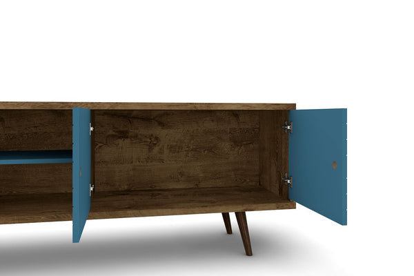 Manhattan Comfort Liberty Mid-Century Modern TV Stand Rustic Brown and Aqua Blue 201AMC93