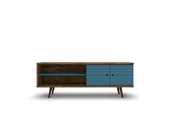 Manhattan Comfort Liberty Mid-Century Modern TV Stand Rustic Brown and Aqua Blue 201AMC93