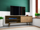 Liberty 62.99" Mid-Century Modern TV Stand in Rustic Brown and 3D Brown Prints 201AMC97 Manhattan Comfort