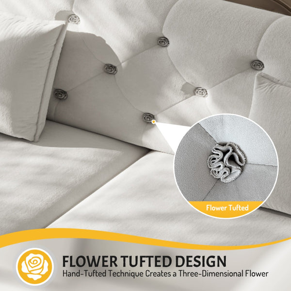 English Elm 74.4" Queen Velvet Sleeper Sofa Artisan Floral Tufted Cushions Converts for Guest Rooms Light Grey W1885S00305