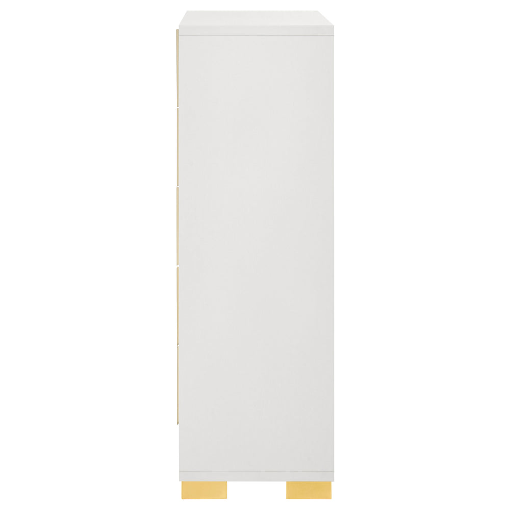 English Elm Medici Elegant 5-Drawer Chest With Modern White Finish & Gold Accents For Stylish Storage Solutions B062P353271