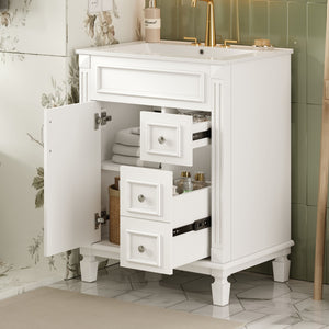 English Elm 24" Bathroom Vanity With Elegant Ceramic Sink, Stylish Storage, And Timeless French Design For Small Spaces N710P318989K