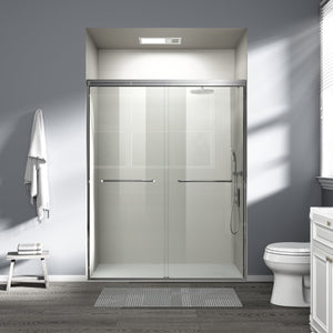 English Elm 56" Frameless Sliding Shower Door Tempered Glass Soft Close Matte Hardware Alcove Fit Brushed Nickel W1920P385322