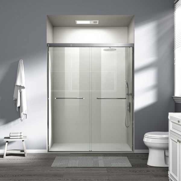 English Elm 56" Frameless Sliding Shower Door Tempered Glass Soft Close Matte Hardware Alcove Fit Brushed Nickel W1920P385322