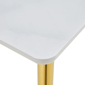 English Elm Modern Marble Look Glass Top Dining Table with Gold Tapered Legs Seats Six W1151S04622