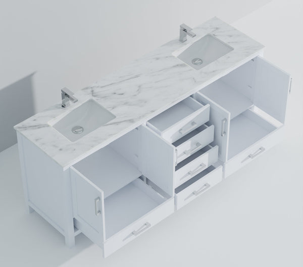English Elm White 80" Double Bath Vanity with Carrara Marble Top, Soft-Close Drawers, Chrome Faucet Set, Durable B2731P259121
