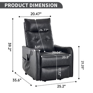 English Elm Deep Grey Pu Leather Power Lift Recliner with Massage Heat and Usb Charging Port W1803P364105