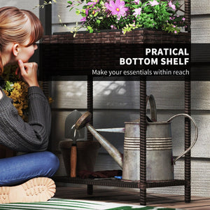 English Elm Freestanding Outdoor Pe Rattan Vertical Planter with Built-in Trellis and Storage Shelf T3971P423751