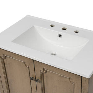 English Elm Christopher Knight Home® - 30" Vintage Bathroom Vanity with Rectangle Ceramic Sink, Rubber Wood Legs, Soft-Close Doors, Adjustable Shelves Antique brown N817P245316L