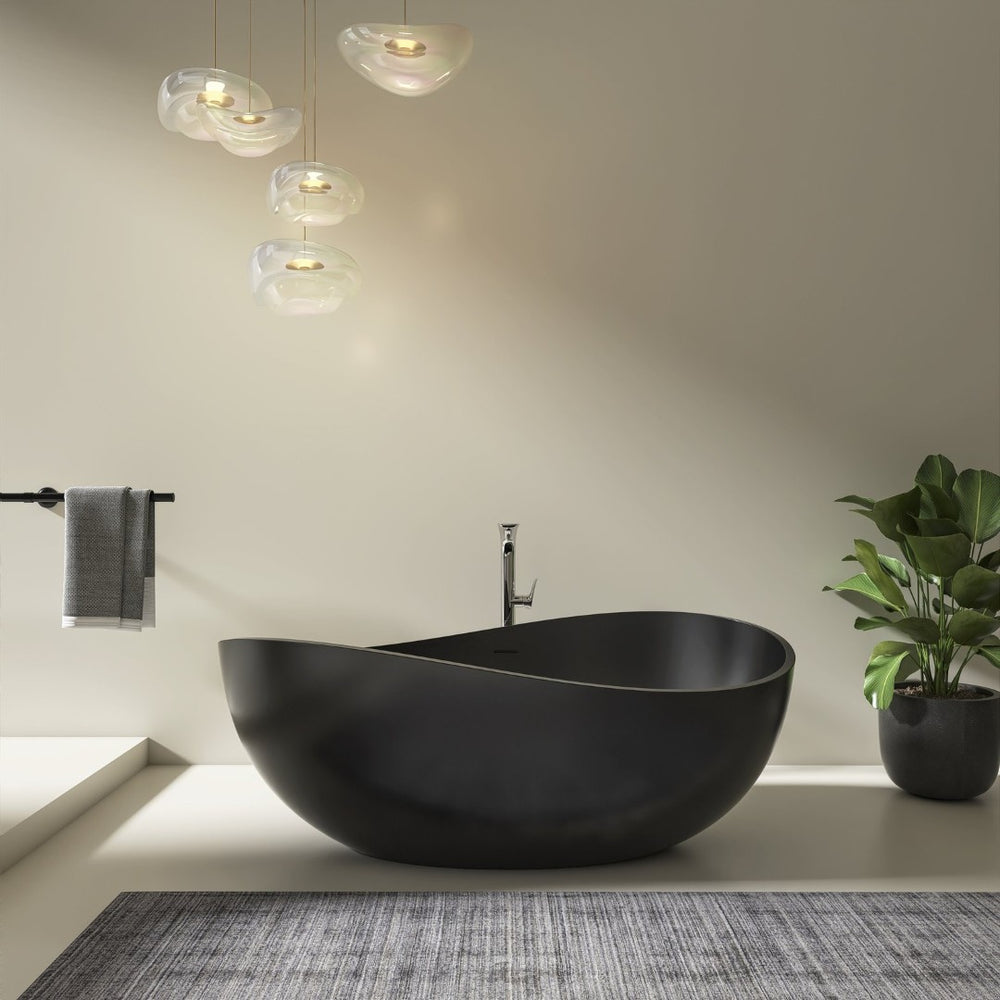 English Elm 63 Inch Stone Resin Freestanding Soaking Tub Matte White Spa Bath for Modern Homes W1613P160641