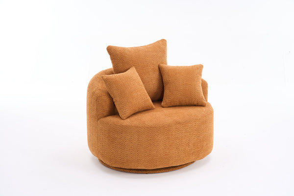 English Elm 360° Swivel Accent Barrel Chair with 3 Removable Pillows, High-Resilience Foam, Ergonomic Curved Back, Orange - Durable Stylish Seat W2231P261424