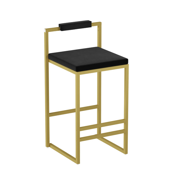 English Elm Modern Velvet Counter Height Bar Stools Set Of 2 - Stylish Gold & Black Upholstered Dining Chairs W1757P310419