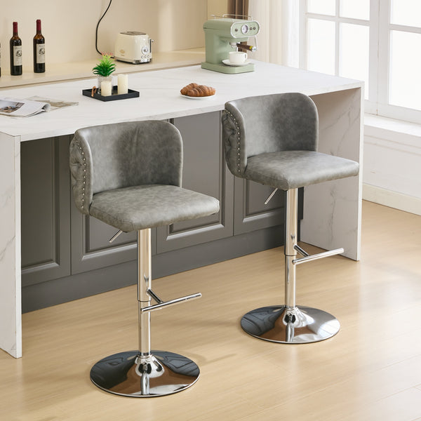 English Elm A&A Modern Swivel Barstools Set Of 2, Adjustable Height With Chrome Base, Ergonomic Gray Pu Leather W1143P193493