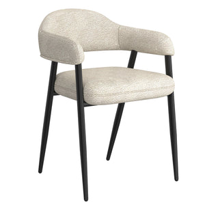 Worldwide Home Furnishings Archer-side Modern Dining Chair With Curved Back, Textured Fabric, And Sleek Metal Legs For Comfort Beige,Black Fabric,Metal 202-089bg