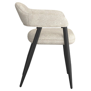 Worldwide Home Furnishings Archer-side Modern Dining Chair With Curved Back, Textured Fabric, And Sleek Metal Legs For Comfort Beige,Black Fabric,Metal 202-089bg