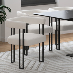 Worldwide Home Furnishings Scarlet-dining Elegant Boucle Upholstered Chairs For A Chic Dining Experience In Any Space Ivory,Black Boucle Fabric,Metal 202-108iv