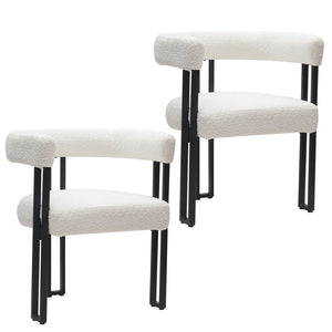 Worldwide Home Furnishings Scarlet-dining Elegant Boucle Upholstered Chairs For A Chic Dining Experience In Any Space Ivory,Black Boucle Fabric,Metal 202-108iv
