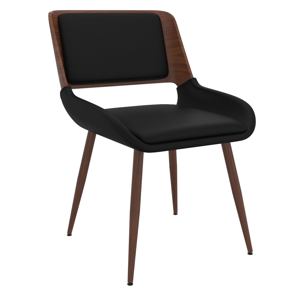 Worldwide Home Furnishings Hudson-side Chair: Elegant Mid-century Modern Design With Faux Leather Upholstery For Any Dining Space Black,Walnut Faux Leather,Bentwood,Metal 202-582pubk