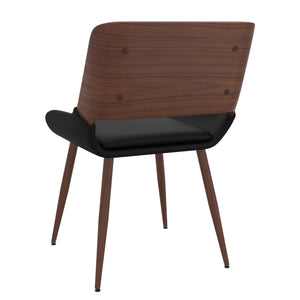 Worldwide Home Furnishings Hudson-side Chair: Elegant Mid-century Modern Design With Faux Leather Upholstery For Any Dining Space Black,Walnut Faux Leather,Bentwood,Metal 202-582pubk