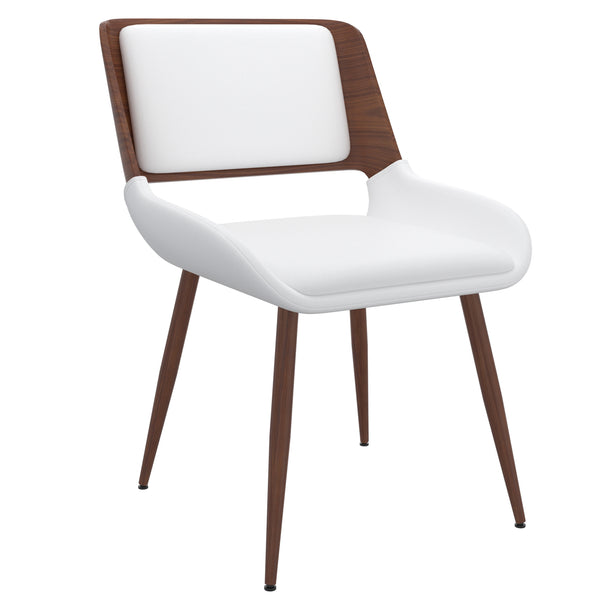 Worldwide Home Furnishings Hudson-side Chair: Elegant Mid-century Modern Design With Faux Leather Upholstery For Any Dining Space White,Walnut Faux Leather,Bentwood,Metal 202-582puwt