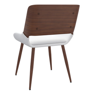 Worldwide Home Furnishings Hudson-side Chair: Elegant Mid-century Modern Design With Faux Leather Upholstery For Any Dining Space White,Walnut Faux Leather,Bentwood,Metal 202-582puwt