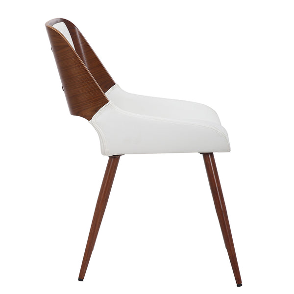 Worldwide Home Furnishings Hudson-side Chair: Elegant Mid-century Modern Design With Faux Leather Upholstery For Any Dining Space White,Walnut Faux Leather,Bentwood,Metal 202-582puwt