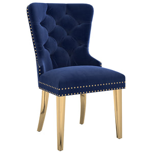 Worldwide Home Furnishings Mizal-side Chair In Navy - Elegant Designer-inspired Seating With Polished Gold Accents For Dining Navy,Gold Velvet,Metal 202-629nav