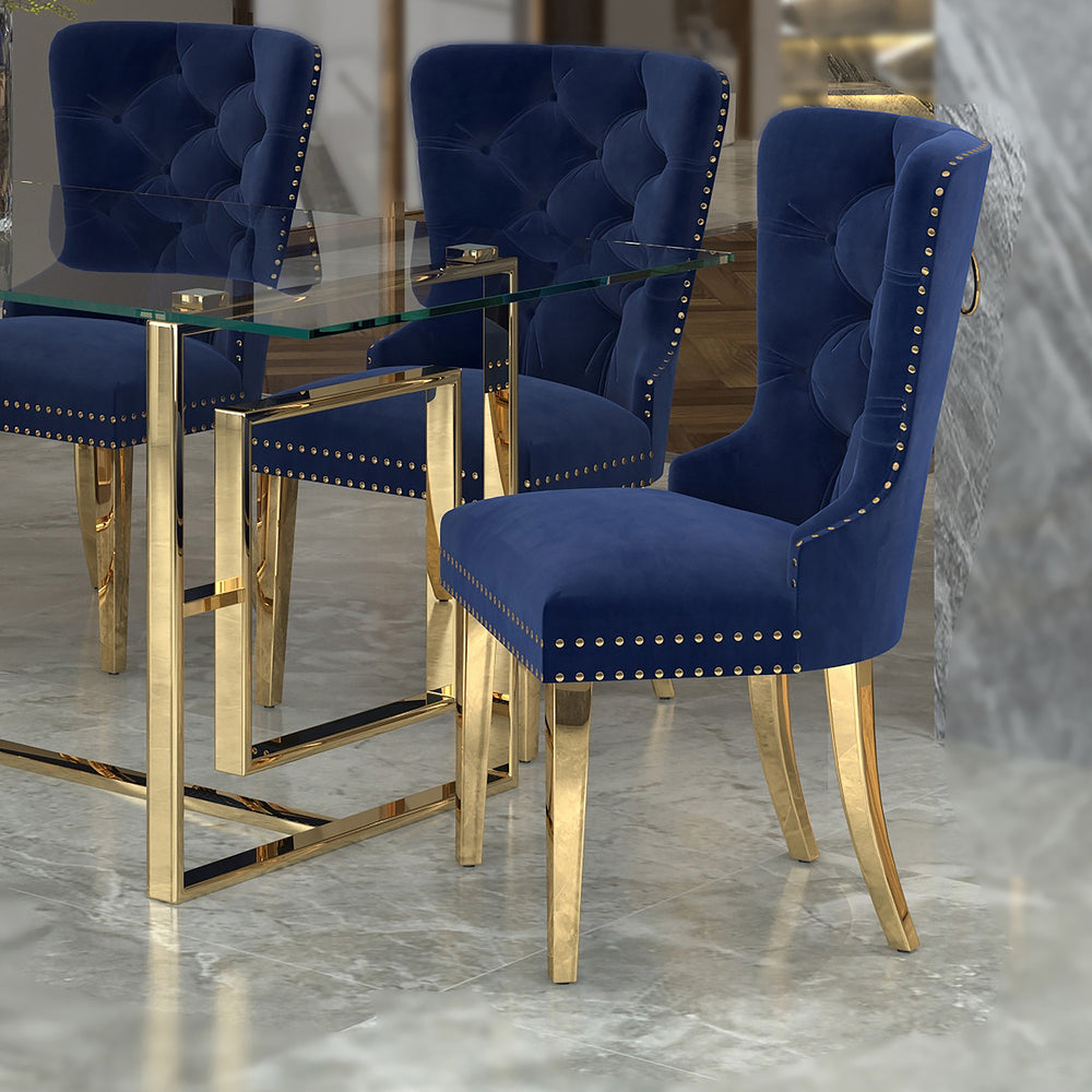Worldwide Home Furnishings Mizal-side Chair In Navy - Elegant Designer-inspired Seating With Polished Gold Accents For Dining Navy,Gold Velvet,Metal 202-629nav