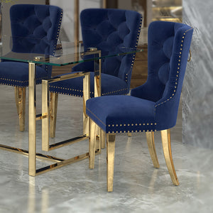 Worldwide Home Furnishings Mizal-side Chair In Navy - Elegant Designer-inspired Seating With Polished Gold Accents For Dining Navy,Gold Velvet,Metal 202-629nav