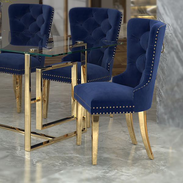 Worldwide Home Furnishings Mizal-side Chair In Navy - Elegant Designer-inspired Seating With Polished Gold Accents For Dining Navy,Gold Velvet,Metal 202-629nav