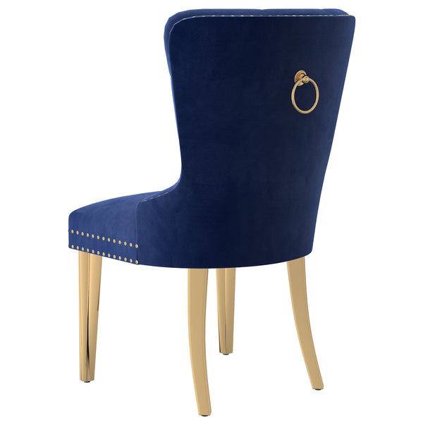 Worldwide Home Furnishings Mizal-side Chair In Navy - Elegant Designer-inspired Seating With Polished Gold Accents For Dining Navy,Gold Velvet,Metal 202-629nav