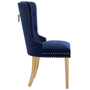 Worldwide Home Furnishings Mizal-side Chair In Navy - Elegant Designer-inspired Seating With Polished Gold Accents For Dining Navy,Gold Velvet,Metal 202-629nav