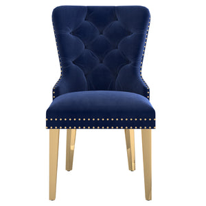 Worldwide Home Furnishings Mizal-side Chair In Navy - Elegant Designer-inspired Seating With Polished Gold Accents For Dining Navy,Gold Velvet,Metal 202-629nav
