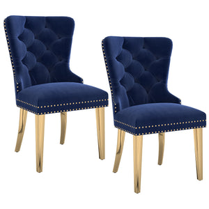 Worldwide Home Furnishings Mizal-side Chair In Navy - Elegant Designer-inspired Seating With Polished Gold Accents For Dining Navy,Gold Velvet,Metal 202-629nav