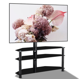 English Elm 35.4 Inch Floor Tv Stand Aluminum Pole Swivel Bracket Tempered Glass Shelves Black W241104068