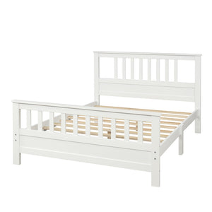 English Elm Wood Pine Platform Bed Paneled Headboard Footboard Full Size Minimalist Bedroom Frame WF192974AAK
